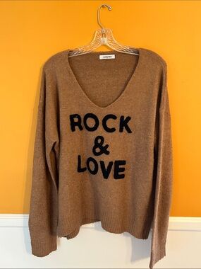 Brown "Rock & Love" V-Neck Sweater